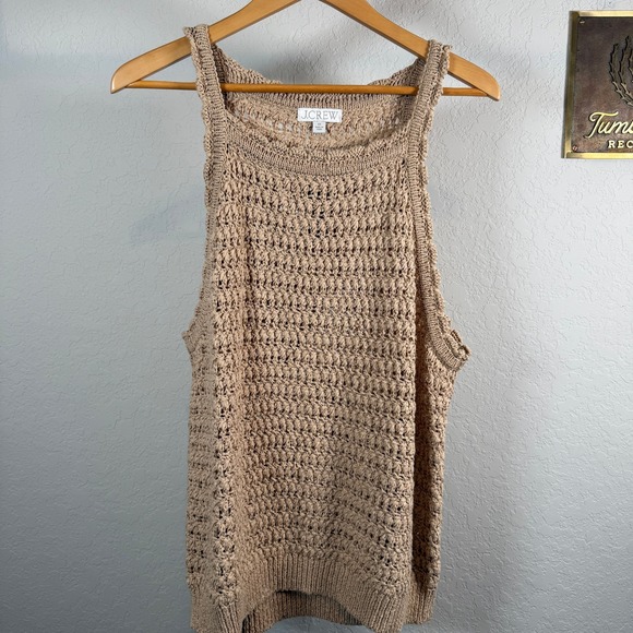 J.Crew Tops - J.Crew Womens Tan Textured Open Knit Cotton Blend Tank Top Shell 2X